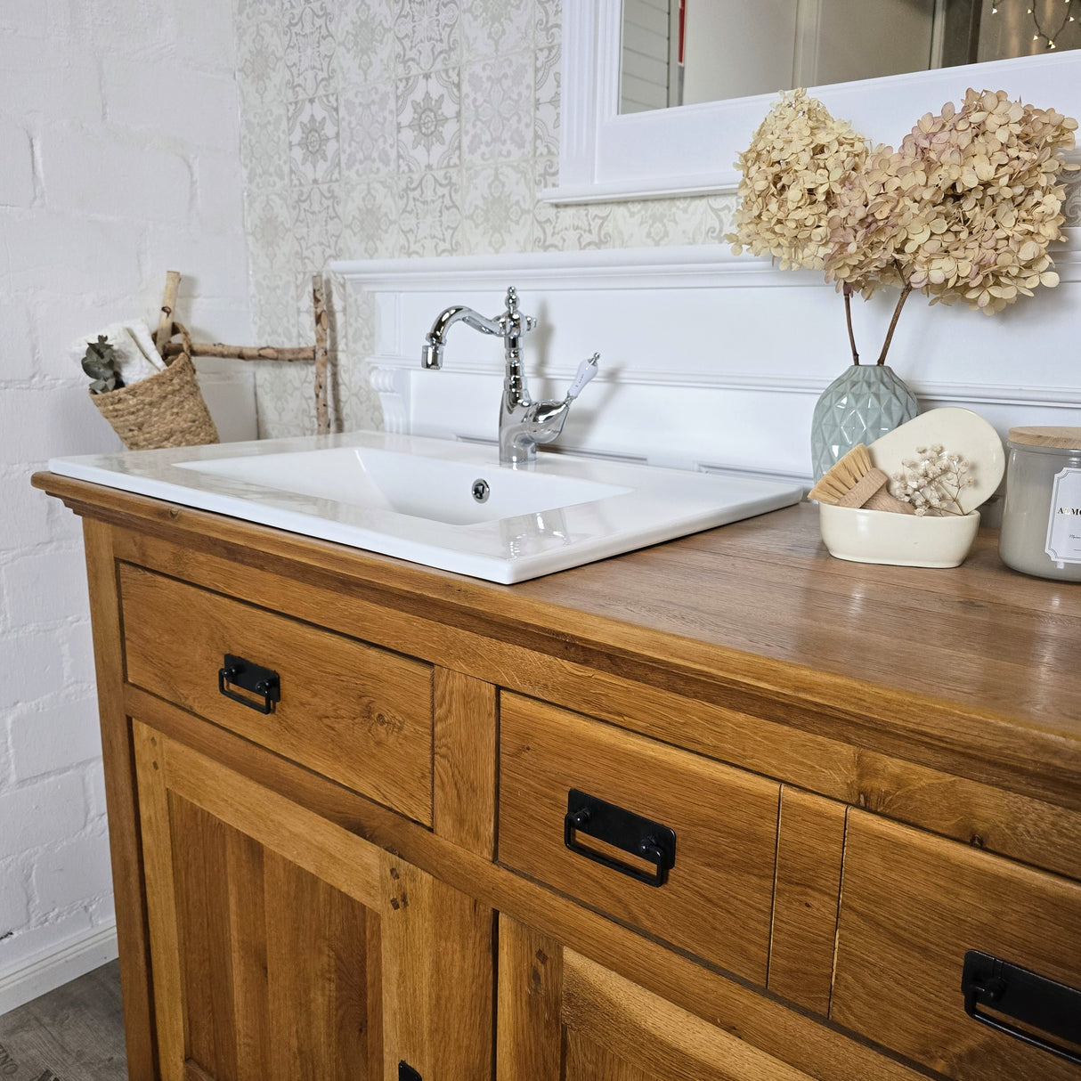 "Lielle" Antiker Doppel-Waschtisch Eichenholz