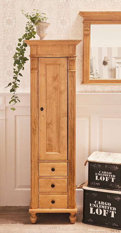 Lillesand - Small tall cabinet in Wilhelminian style, country house furniture solid wood natural