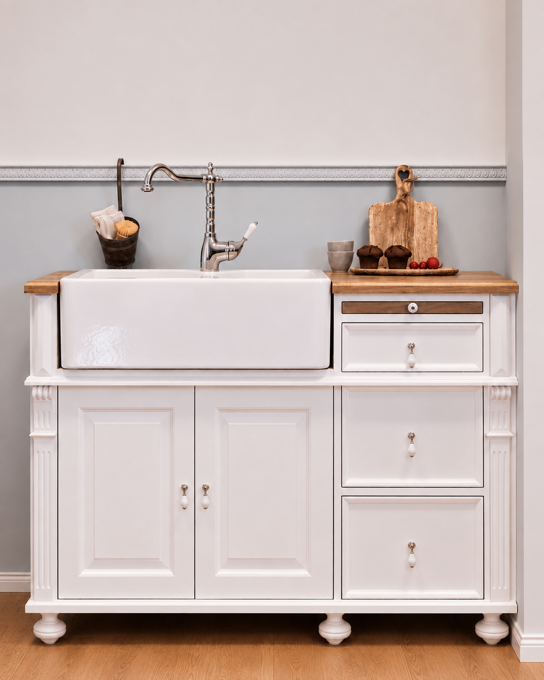 "Lima" - Kleiner Spülenschrank im Landhausstil  140 cm