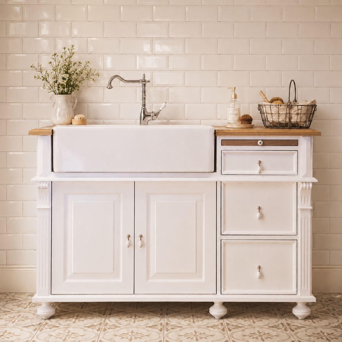 "Lima" - Kleiner Spülenschrank im Landhausstil  140 cm