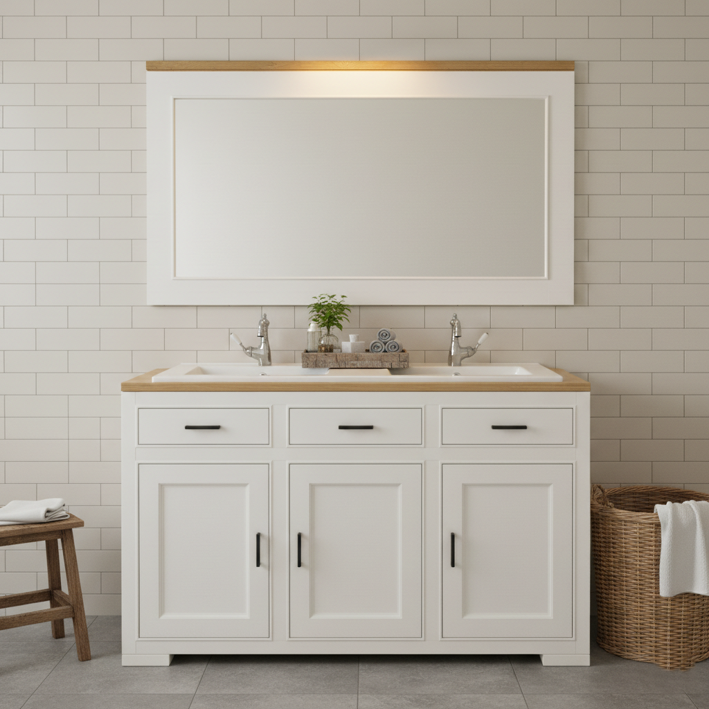 "Lyby" - Doppel-Waschtisch im modernen Landhausstil mit Keramikbecken| PURE Serie