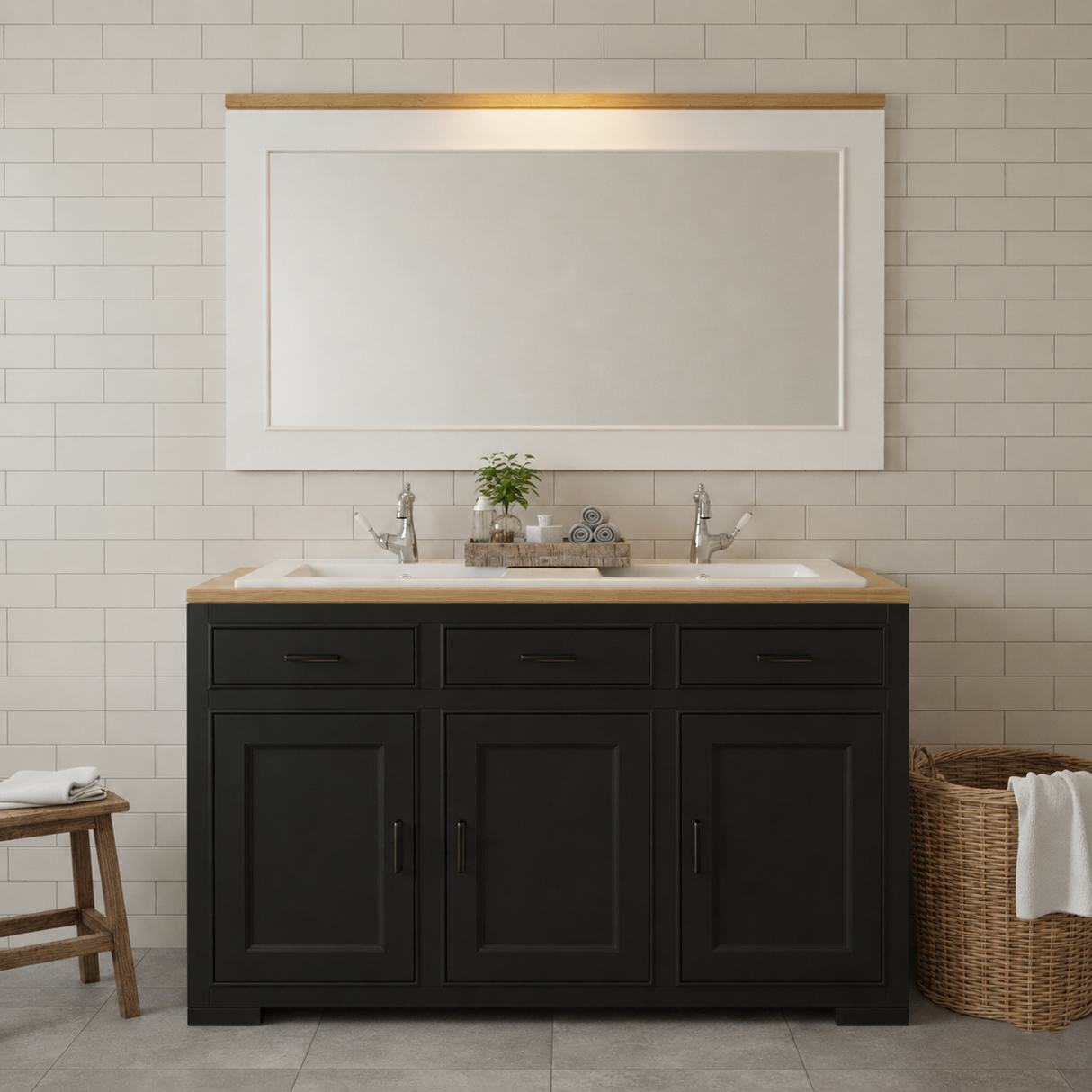 "Lyby" - Doppel-Waschtisch im modernen Landhausstil mit Keramikbecken| PURE Serie