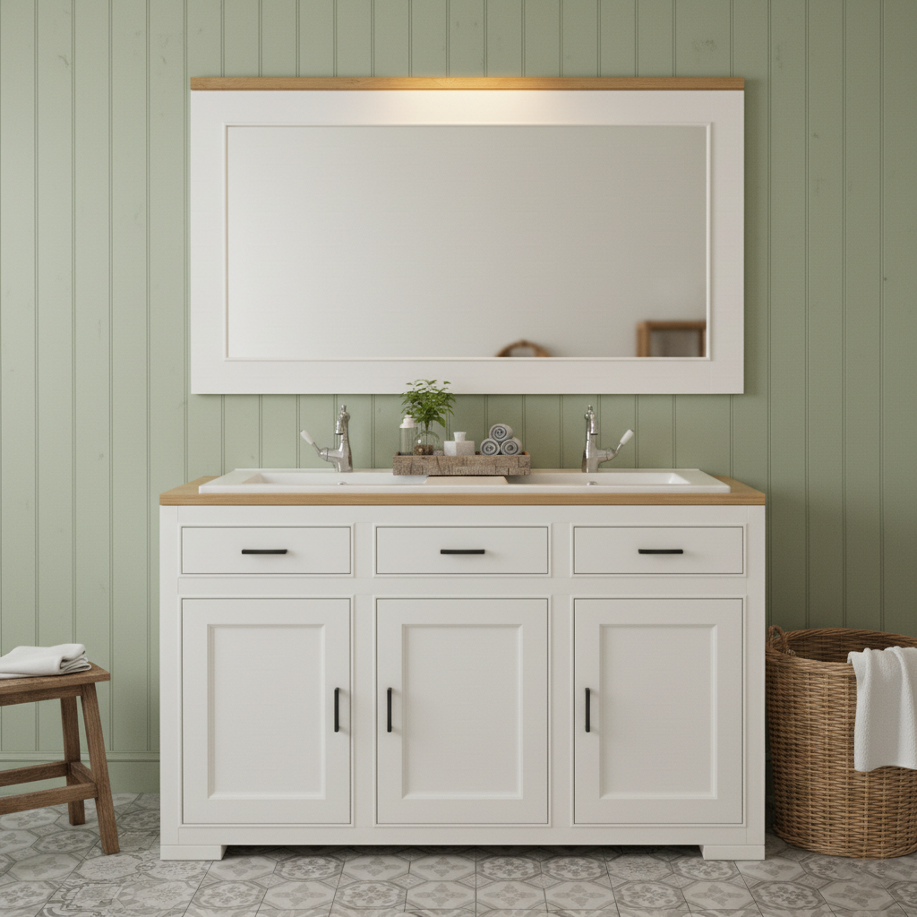 "Lyby" - Doppel-Waschtisch im modernen Landhausstil mit Keramikbecken| PURE Serie