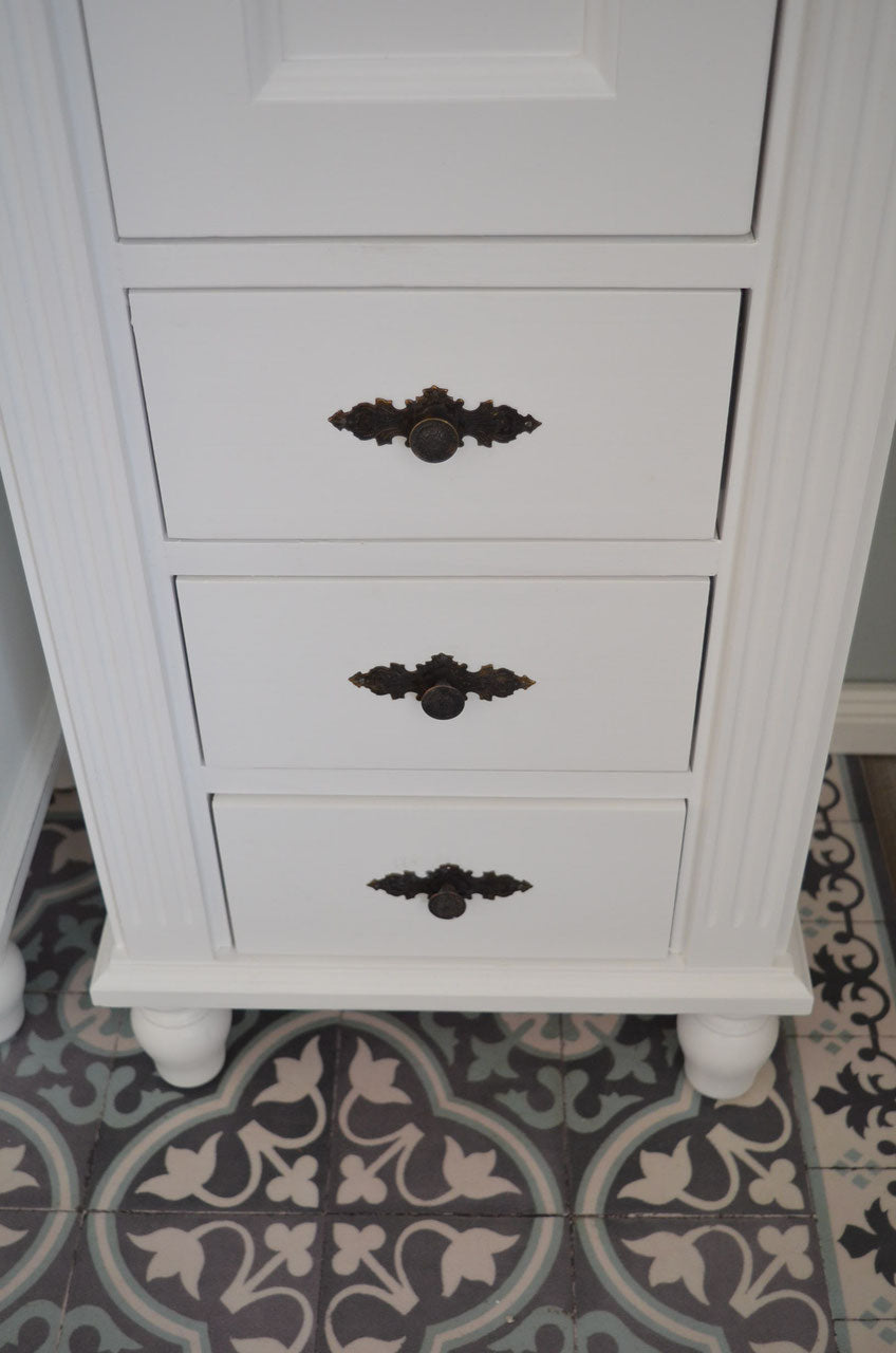 Marillé - Small tall cabinet in Wilhelminian style, country house furniture solid wood white