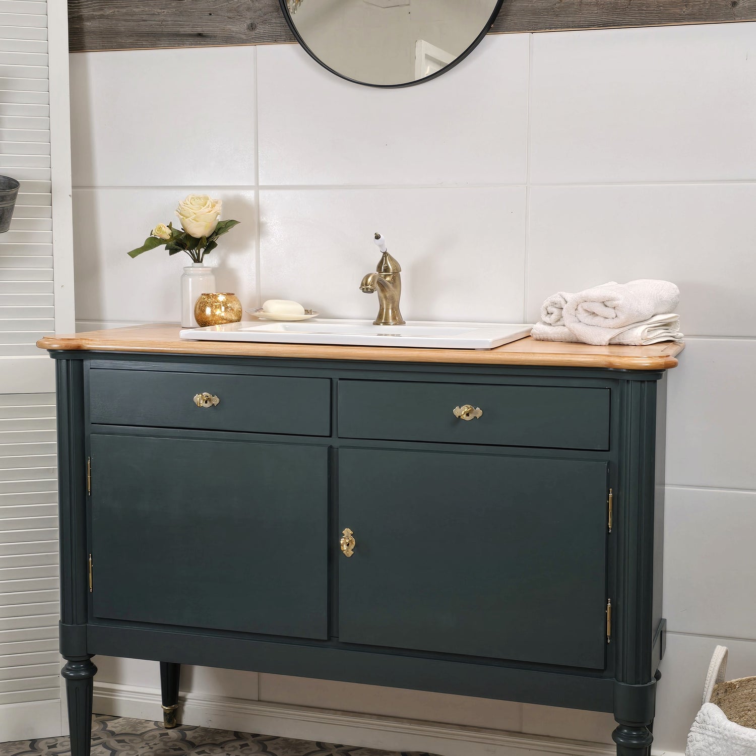 "Marino" schmaler vintage Waschtisch 123 cm