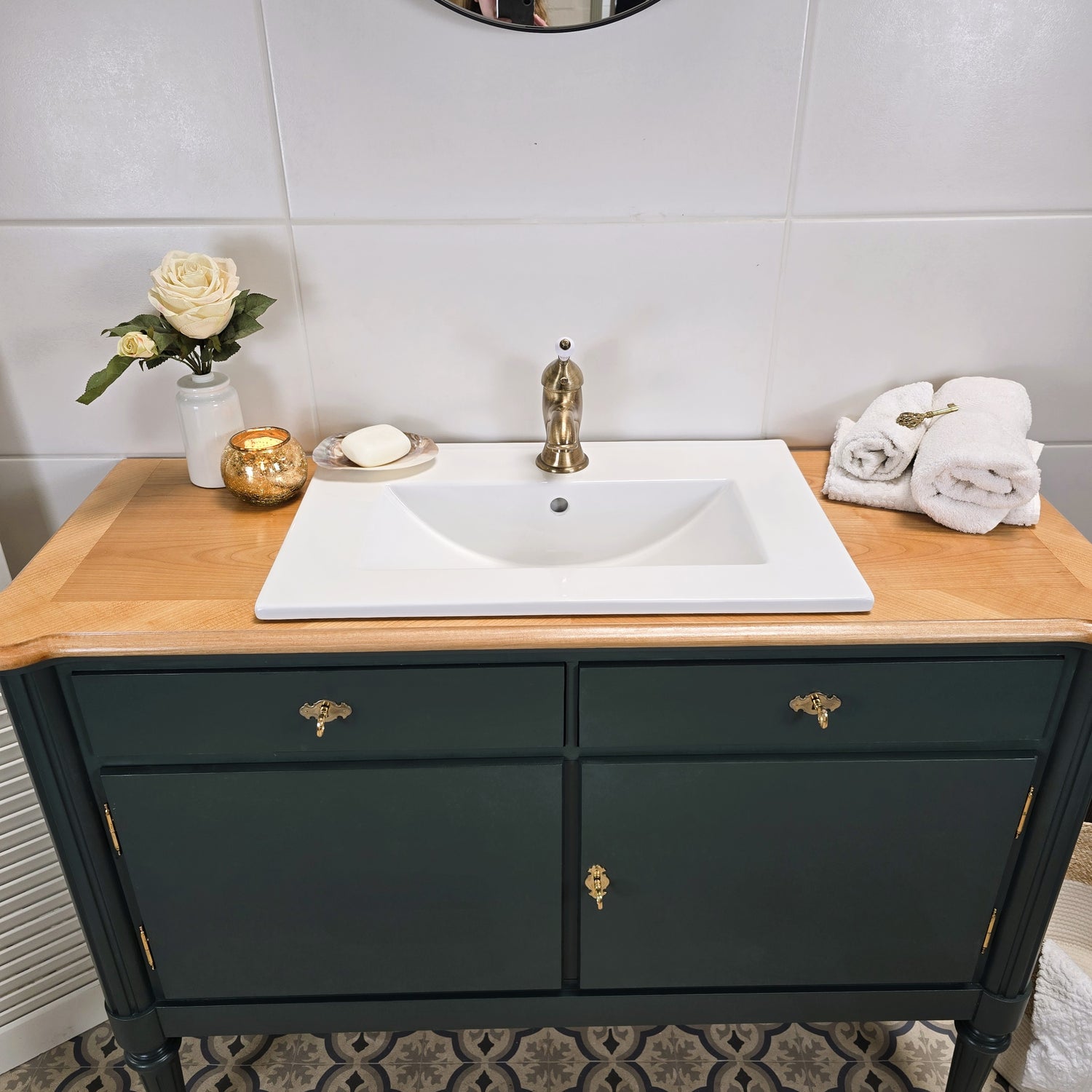 "Marino" schmaler vintage Waschtisch 123 cm