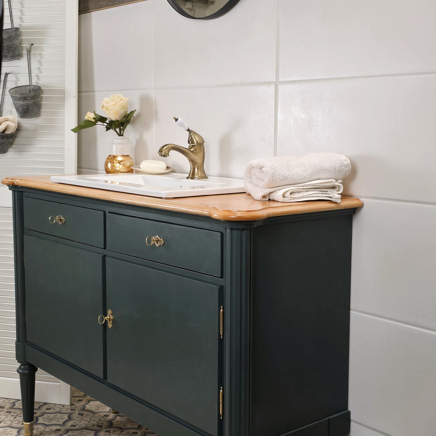 "Marino" schmaler vintage Waschtisch 123 cm