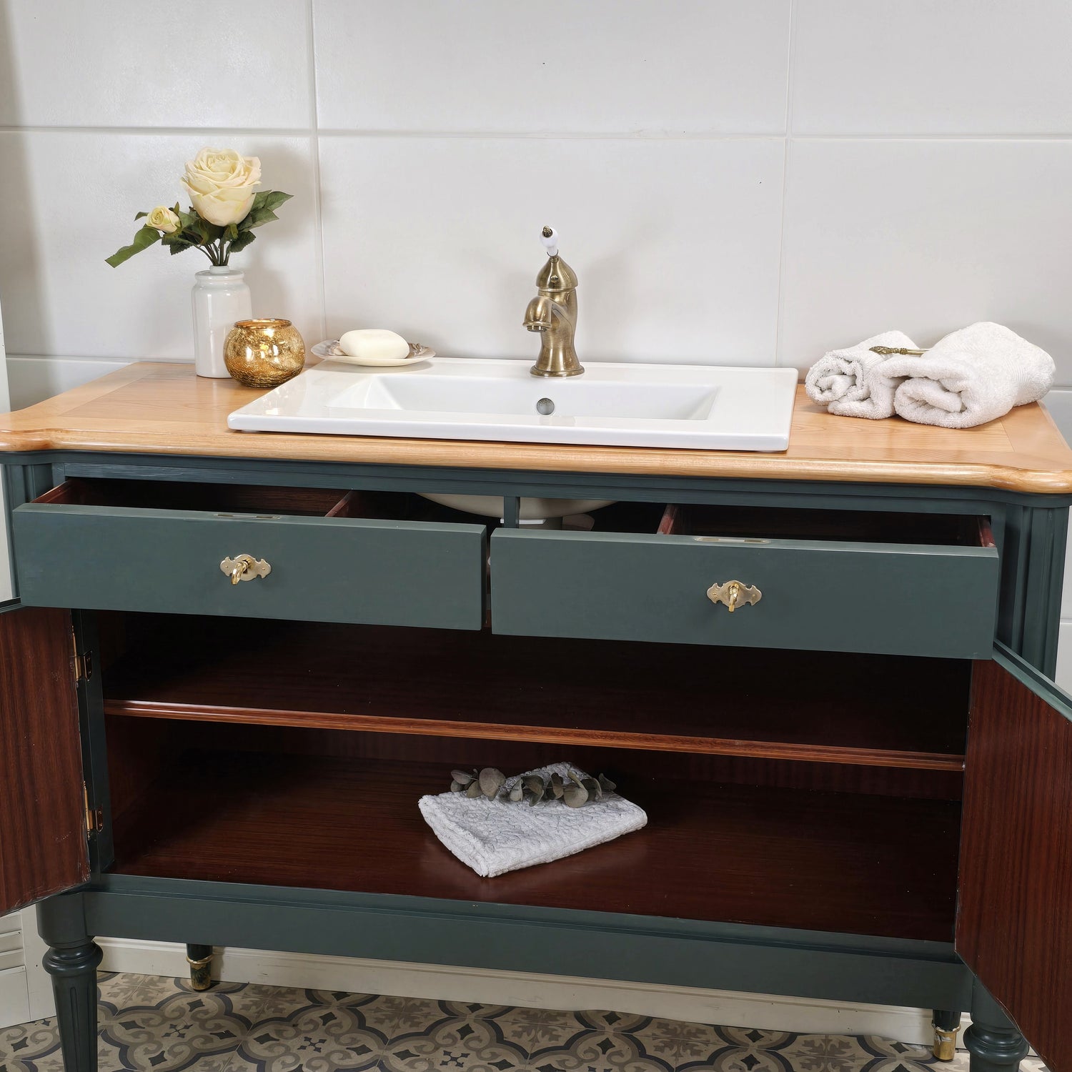 "Marino" schmaler vintage Waschtisch 123 cm