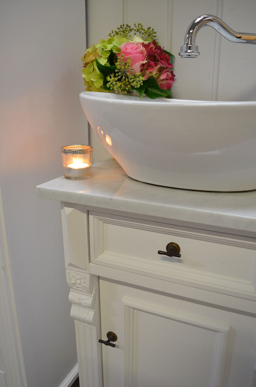 "Meline" petit lavabo campagnard avec plan en marbre clair
