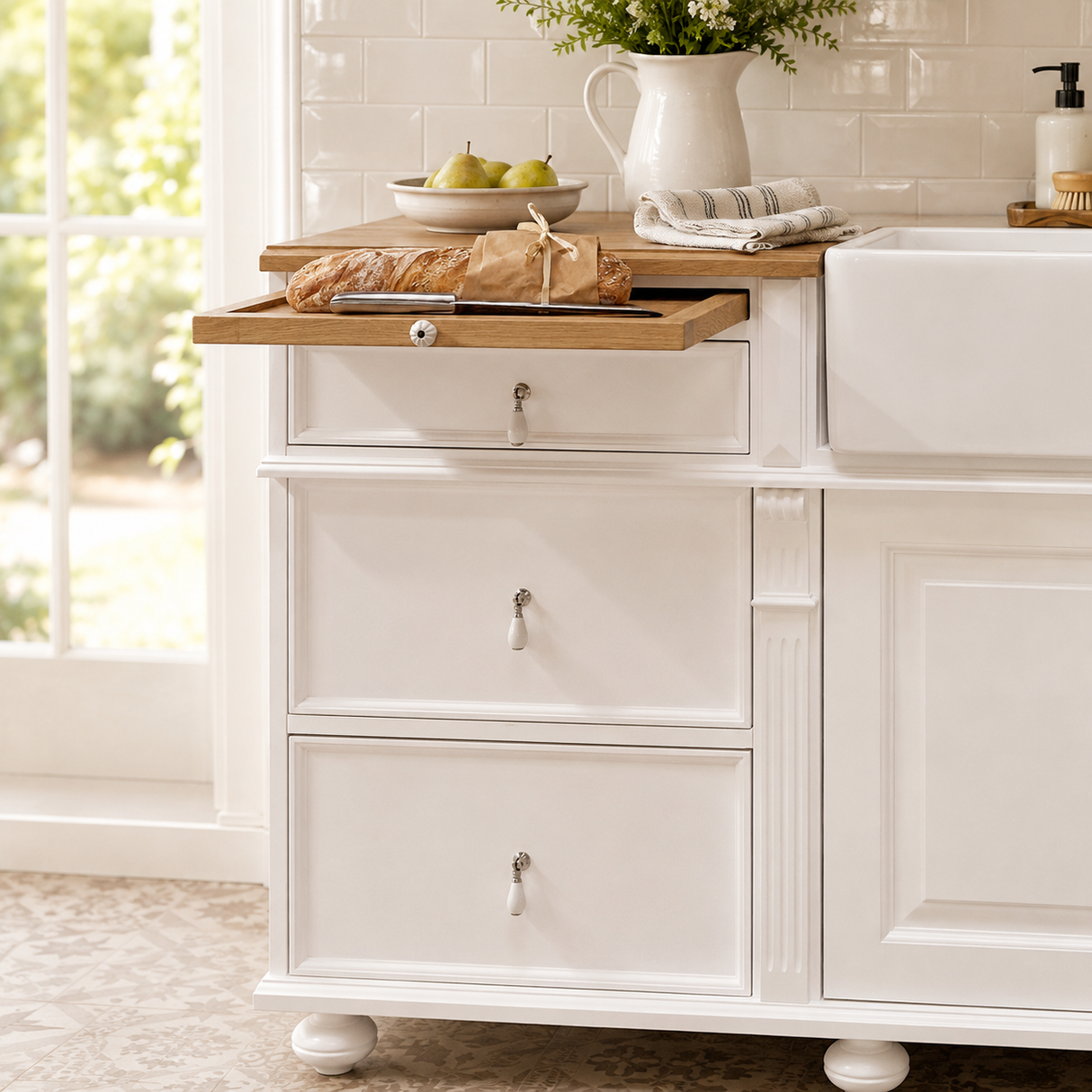 « Melvin » avec compartiment pour lave-vaisselle - module évier pour cuisines de style campagnard 220 cm