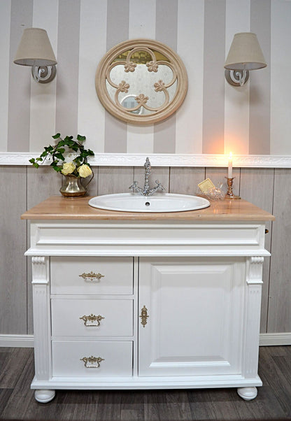 "Mersey" Solid country house vanity unit with light oak top