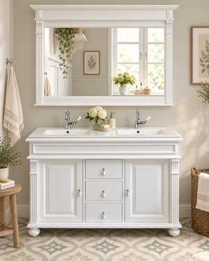 "Mirabeaux" - Waschbeckenunterschrank mit Keramikbecken - Eleganter Landhaus Doppelwaschtisch 125 cm