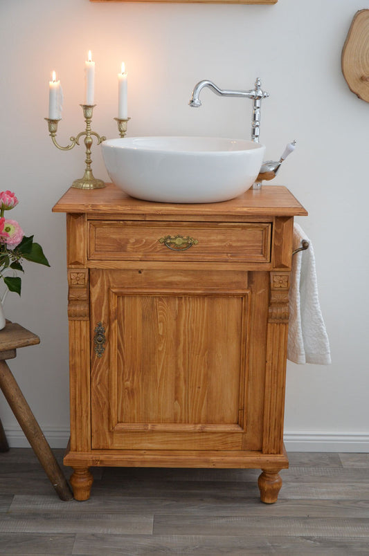 "Mirandé" lavabo clair de campagne en bois massif avec barre porte-serviettes