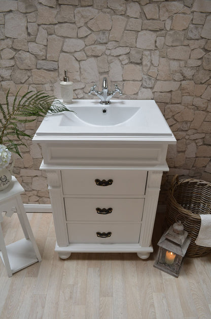 "Mirél" petit meuble sous-vasque campagnard en blanc avec lavabo