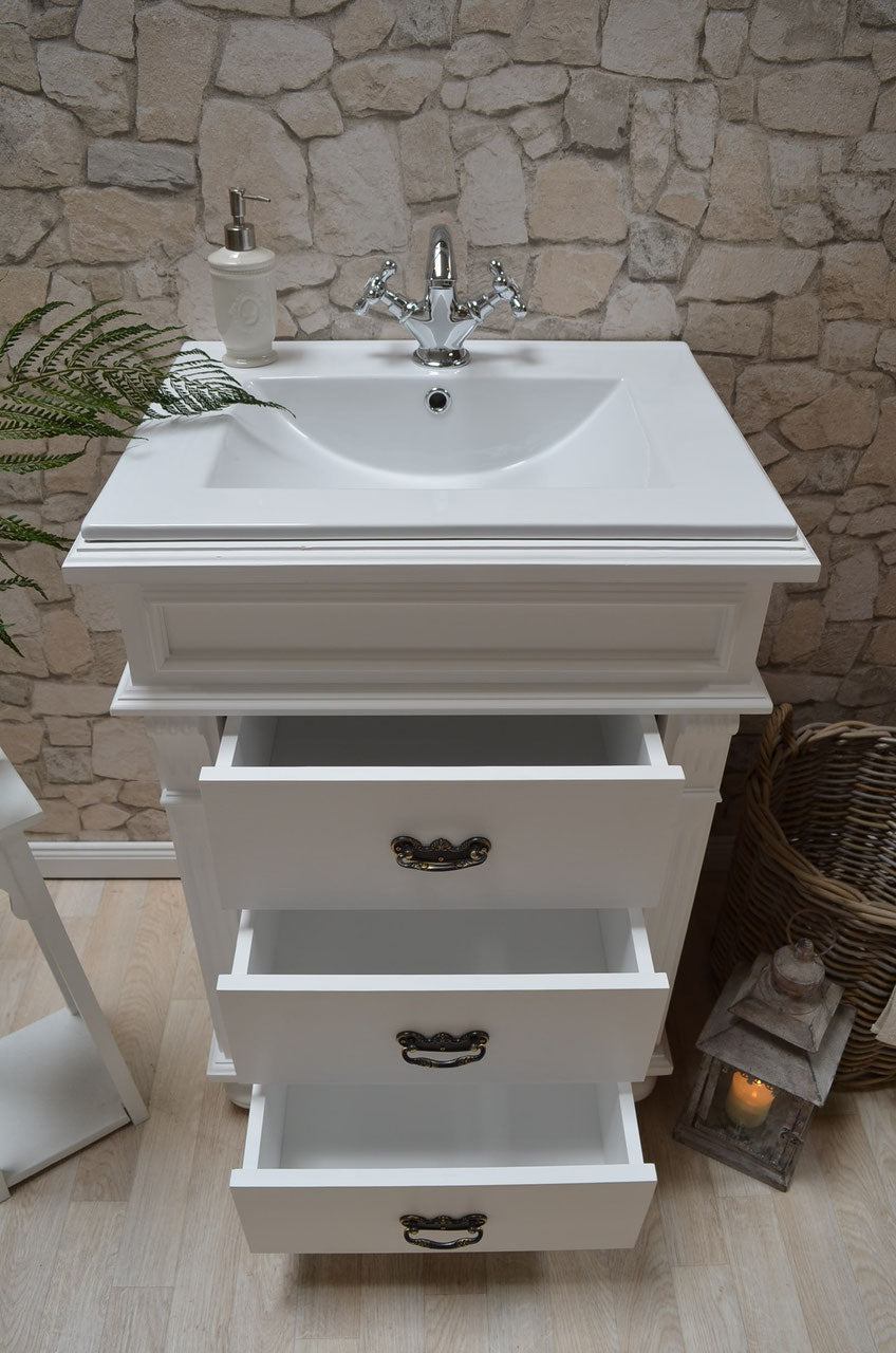 "Mirél" kleiner Landhaus-Waschtisch-Unterschrank in weiß mit Waschbecken