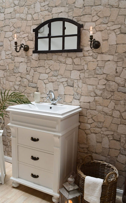 "Mirél" kleiner Landhaus-Waschtisch-Unterschrank in weiß mit Waschbecken