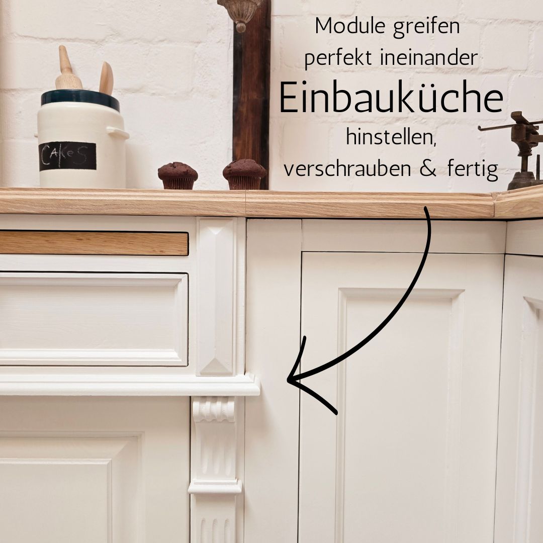 Eckküche inkl. Backofenmodul im Landhausstil aus Massivholz