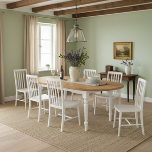 "Neeke" - Ausziehbarer Landhaus-Esstisch mit Eichenplatte