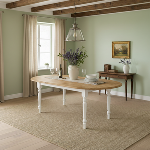 "Neeke" - Ausziehbarer Landhaus-Esstisch mit Eichenplatte