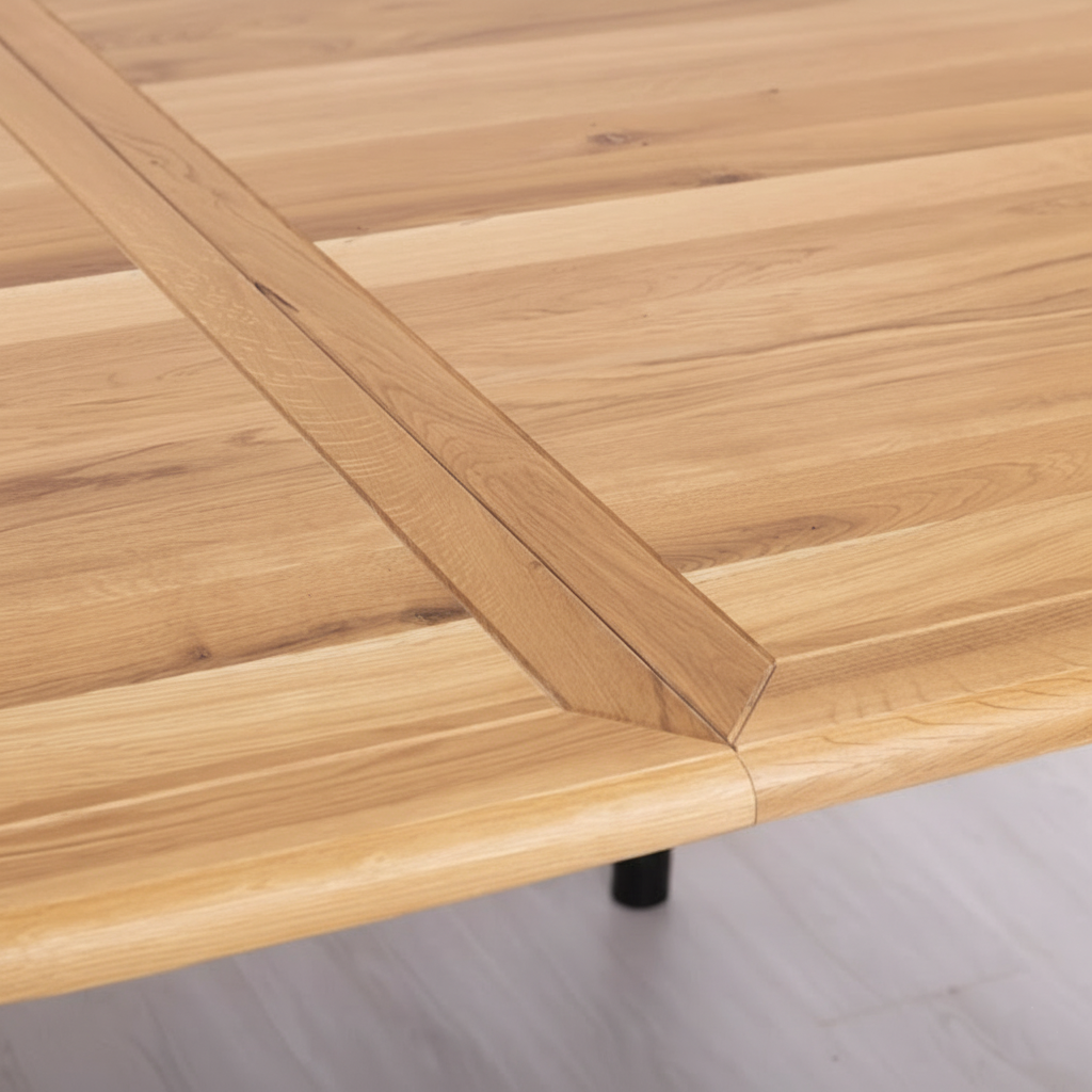 "Neeke" - Ausziehbarer Landhaus-Esstisch mit Eichenplatte