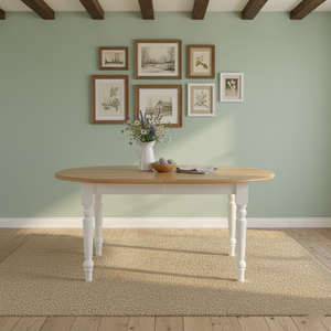 "Neeke" - Ausziehbarer Landhaus-Esstisch mit Eichenplatte