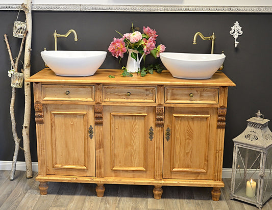 "Nímes" light-colored country house double washbasin made of solid wood