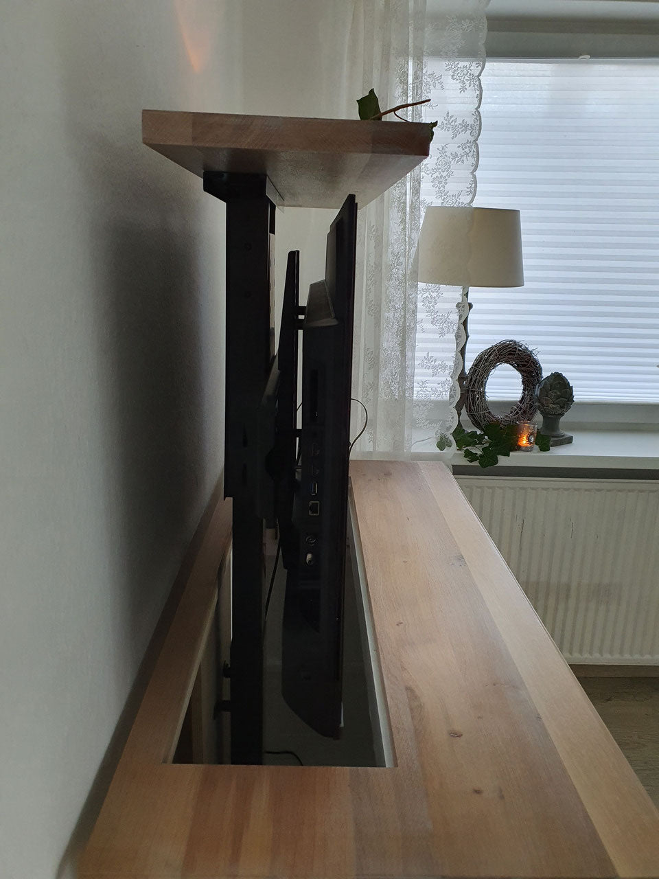 "Noemi": TV cabinet with lift for 55 inch or 65 inch in country house style