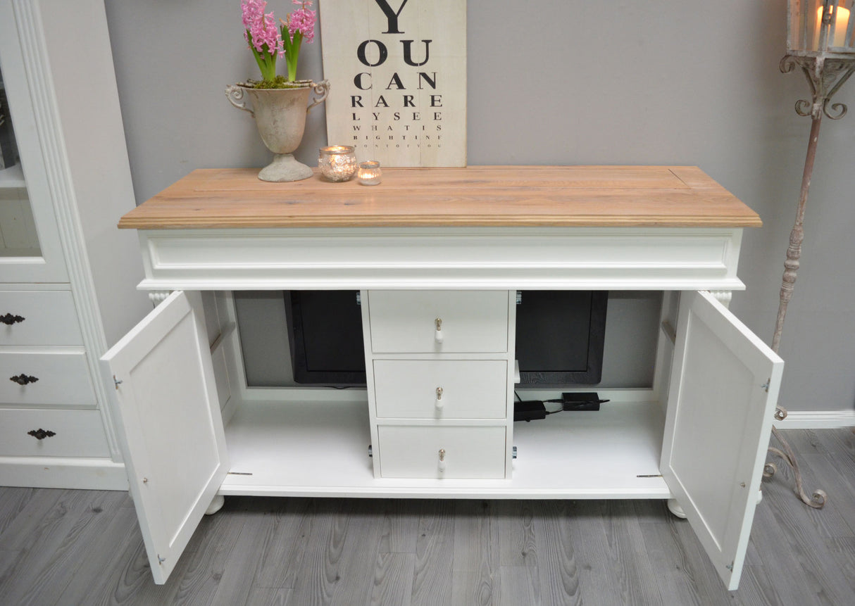 "Noemi": TV cabinet with lift for 55 inch or 65 inch in country house style