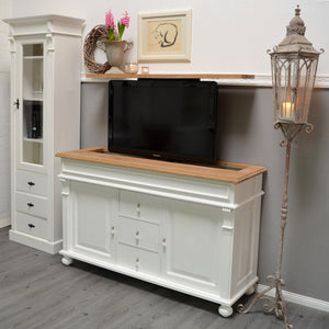 "Noemi": TV cabinet with lift for 55 inch or 65 inch in country house style