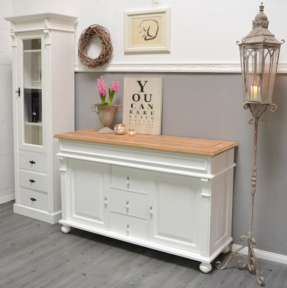 "Noemi": TV cabinet with lift for 55 inch or 65 inch in country house style