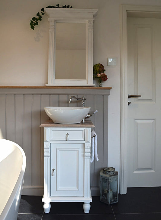 "Noyon" petit lavabo campagnard avec plateau en chêne