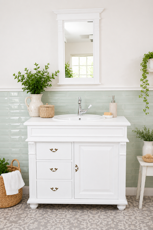 "Oldham" white country-style washbasin with inset basin 103 cm