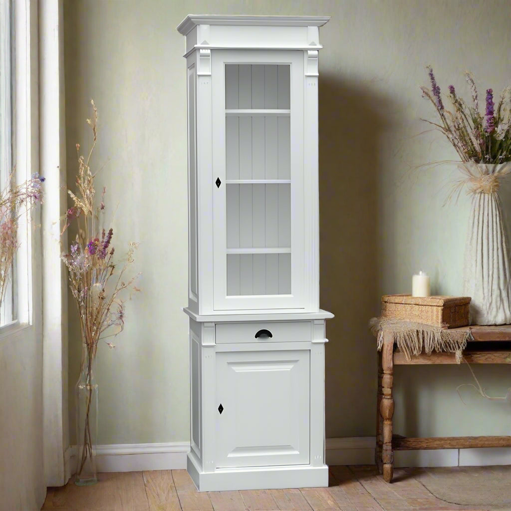 Pearl - Elegant, white tall cabinet in country house style