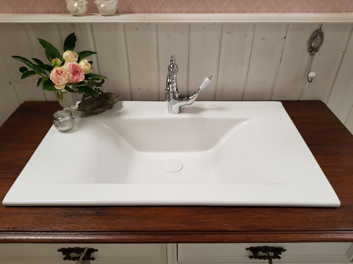 Pop-up ceramic waste valve - drain set Push open, white for washbasin