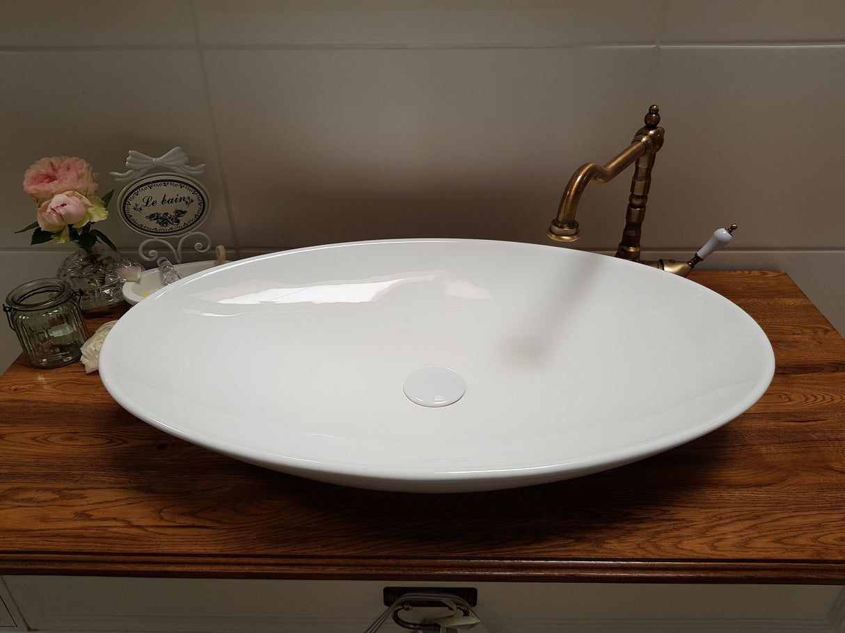 Pop-up ceramic waste valve - drain set Push open, white for washbasin