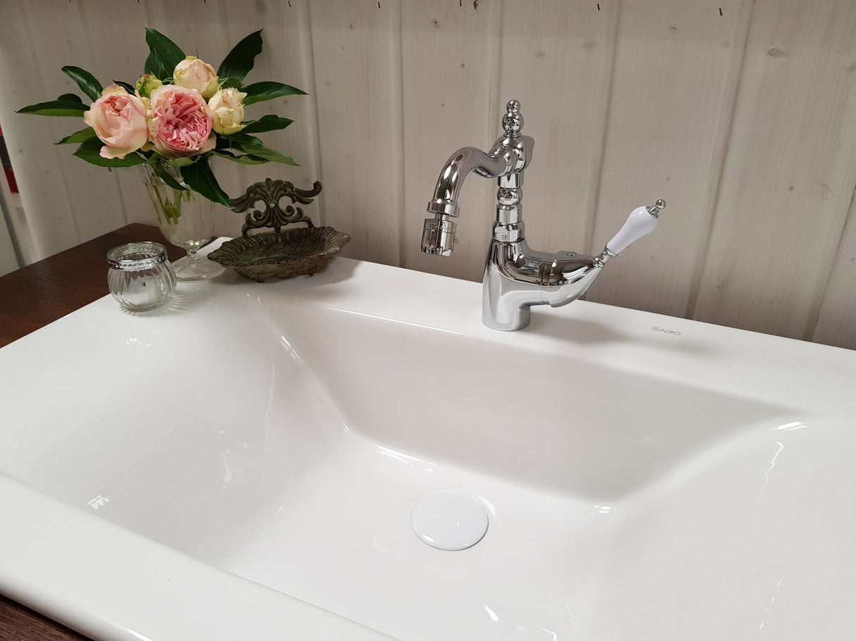Pop-up ceramic waste valve - drain set Push open, white for washbasin