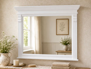 "Rail L" - Wooden wall mirror in country style, white