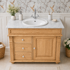 « Majorelle » - lavabo blanc de style campagnard avec comptoir en granit foncé, 103 cm
