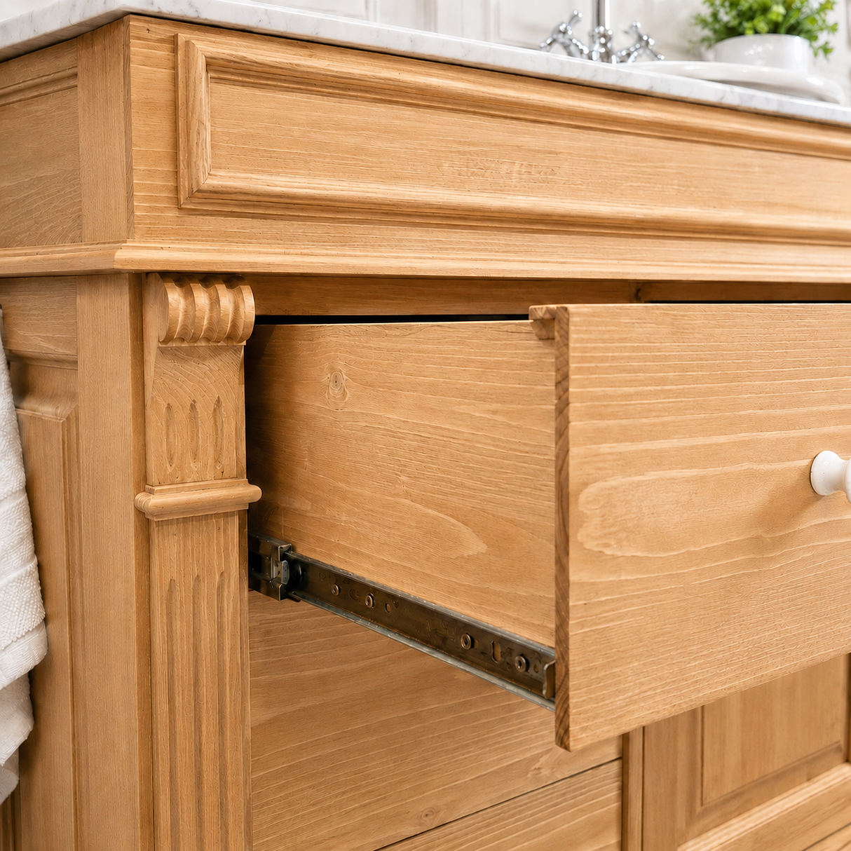 « Majorelle » - lavabo blanc de style campagnard avec comptoir en granit foncé, 103 cm
