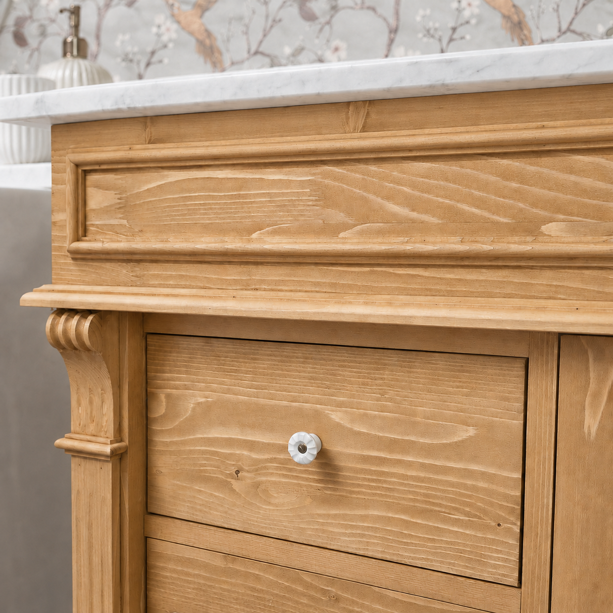 « Majorelle » - lavabo blanc de style campagnard avec comptoir en granit foncé, 103 cm