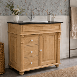 « Majorelle » - lavabo blanc de style campagnard avec comptoir en granit foncé, 103 cm