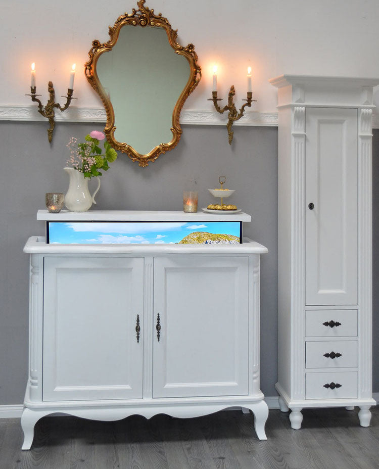 "Sial": Romantic chest of drawers with electric TV lift for 43-inch televisions