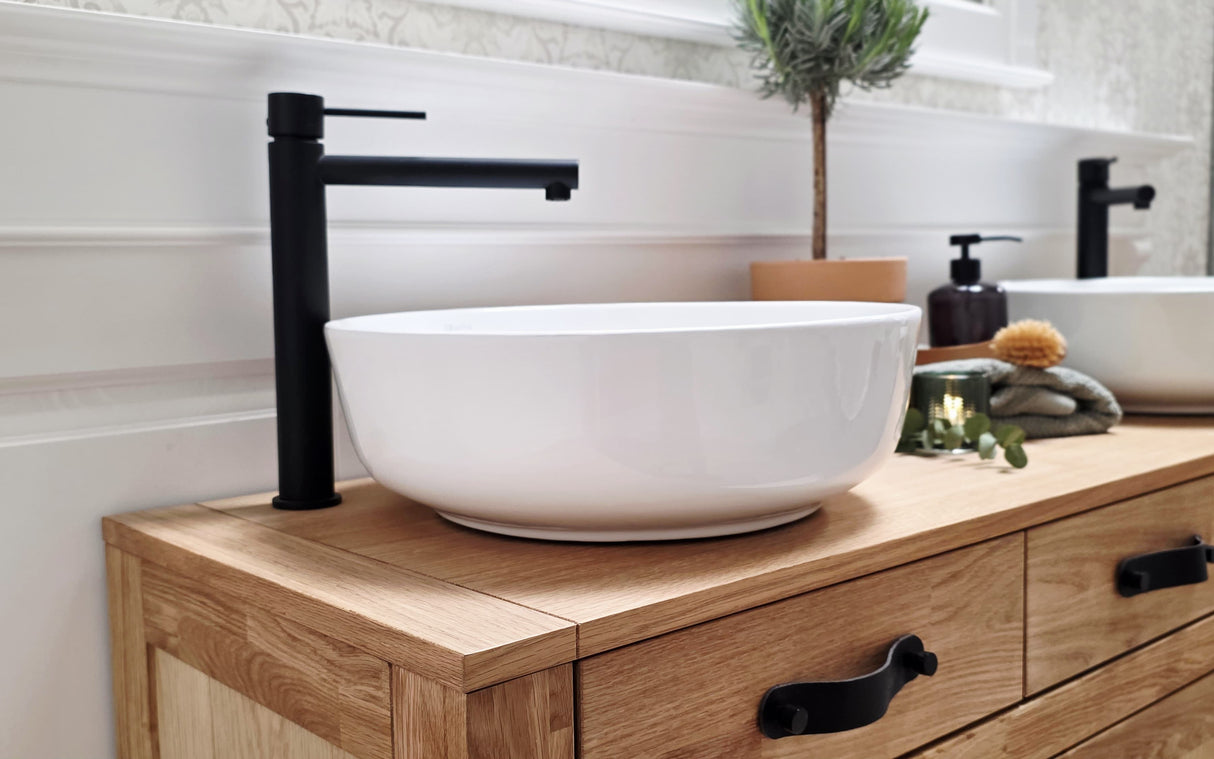 "Skoja" - Doppelwaschtisch im modernen Landhausstil mit Aufsatzbecken| PURE-Serie von L&L