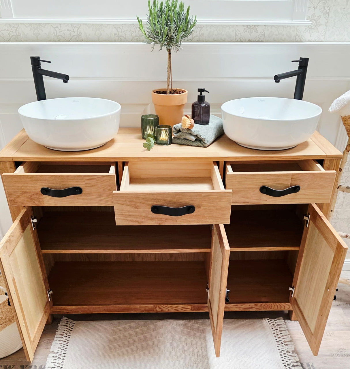 "Skoja" - Doppelwaschtisch im modernen Landhausstil mit Aufsatzbecken| PURE-Serie von L&L