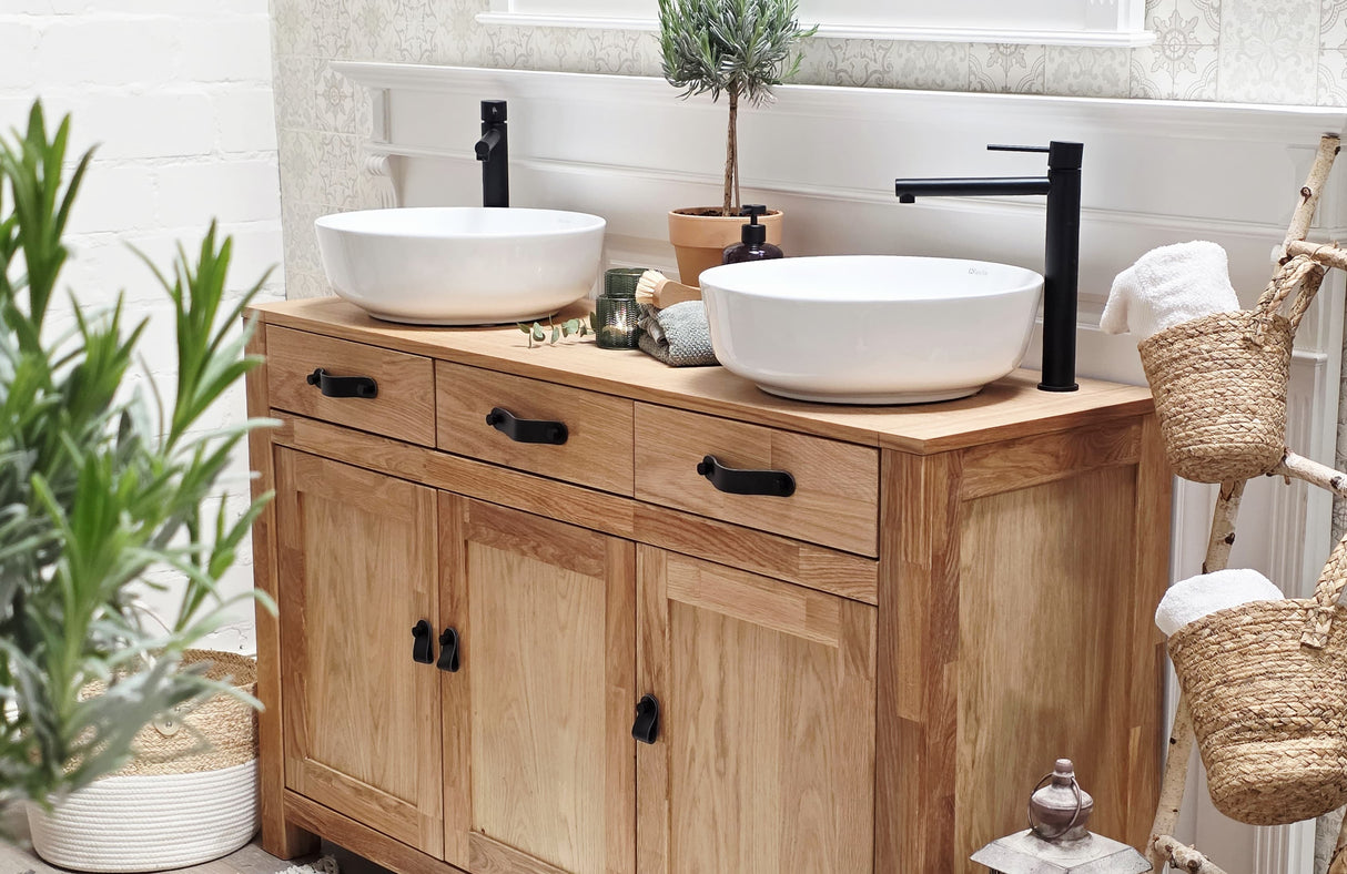 "Skoja" - Doppelwaschtisch im modernen Landhausstil mit Aufsatzbecken| PURE-Serie von L&L