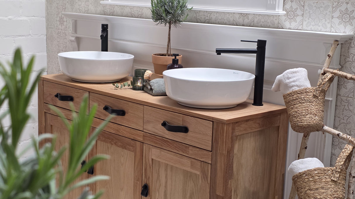 "Skoja" - Doppelwaschtisch im modernen Landhausstil mit Aufsatzbecken| PURE-Serie von L&L