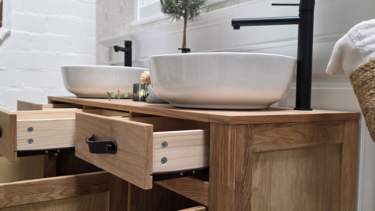 "Skoja" - Doppelwaschtisch im modernen Landhausstil mit Aufsatzbecken| PURE-Serie von L&L