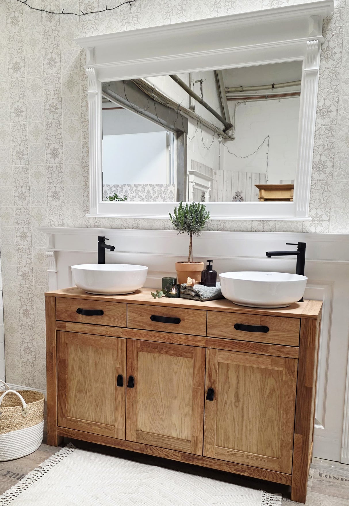 "Skoja" - Doppelwaschtisch im modernen Landhausstil mit Aufsatzbecken| PURE-Serie von L&L