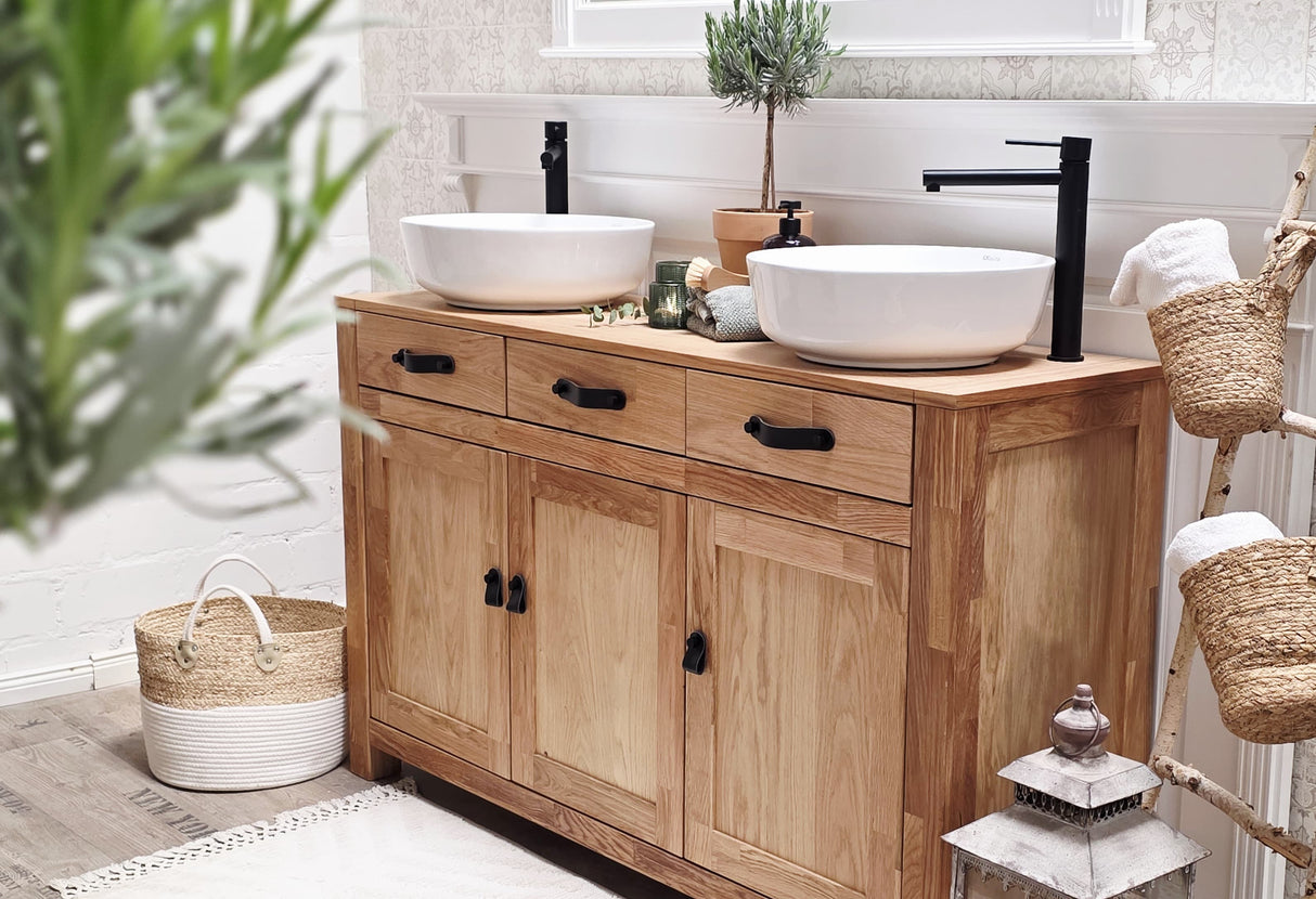 "Skoja" - Doppelwaschtisch im modernen Landhausstil mit Aufsatzbecken| PURE-Serie von L&L