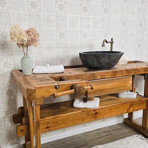 "Snorre" - Antiker Waschtisch aus massiver Werkbank 188 cm